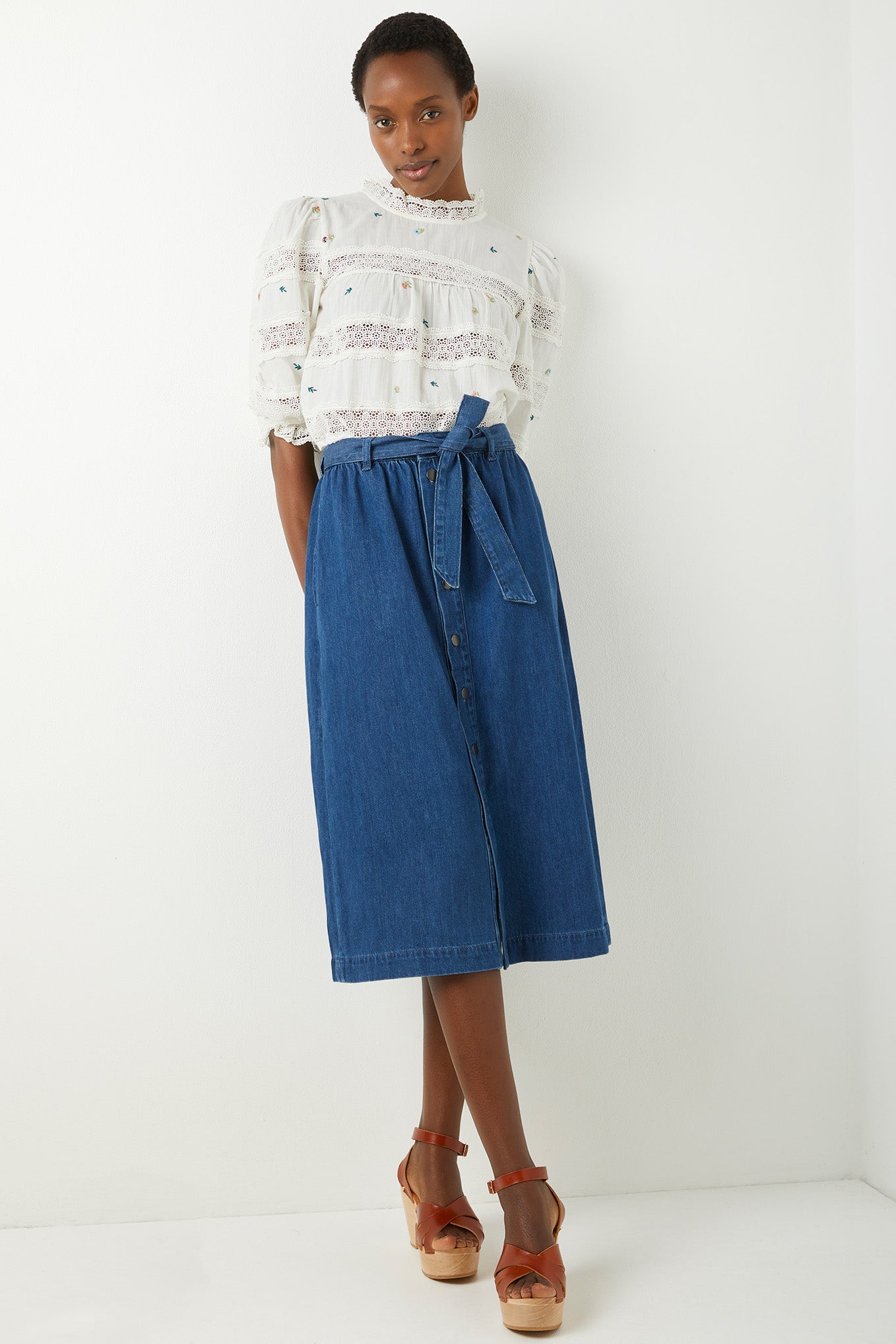 V by Very Button Front A Line Denim Skirt - Dark Wash | very.co.uk